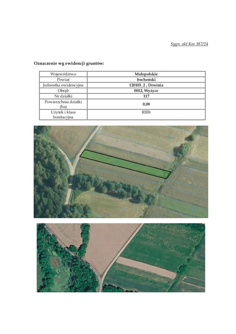 działka nr 117 o pow. 0,08 ha Wyżyce gm. Drwinia