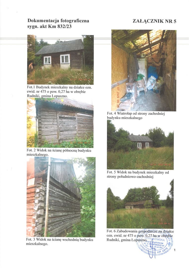 nieruchomość gruntowa: dz. ew. nr 475 o powierzchni 0,2700 HA położona Rudniki gmina Łopuszno