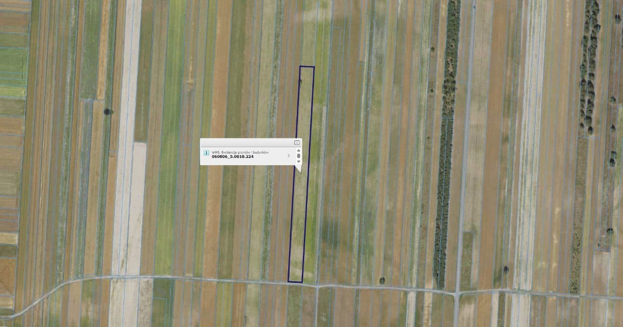 Działka nr 224 położona w obrębie ewidencyjnym Poizdów Kolonia w gminie Kock, województwo lubelskie