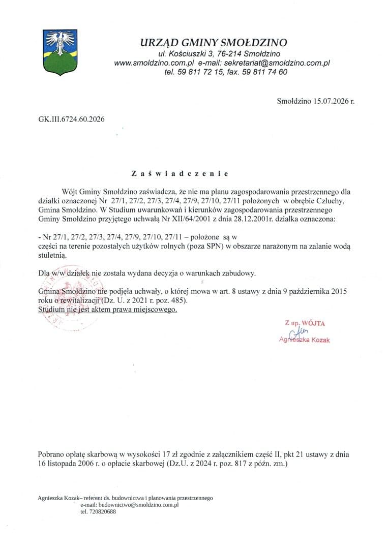 Działka niezabudowana, numer: 27/4 o powierzchni 0,3126ha, położona w miejscowości Człuchy, gmina Smołdzino – zdjęcie 12 z 15