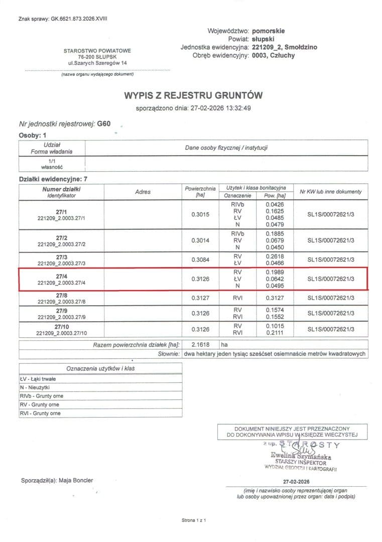 Działka niezabudowana, numer: 27/4 o powierzchni 0,3126ha, położona w miejscowości Człuchy, gmina Smołdzino – zdjęcie 13 z 15