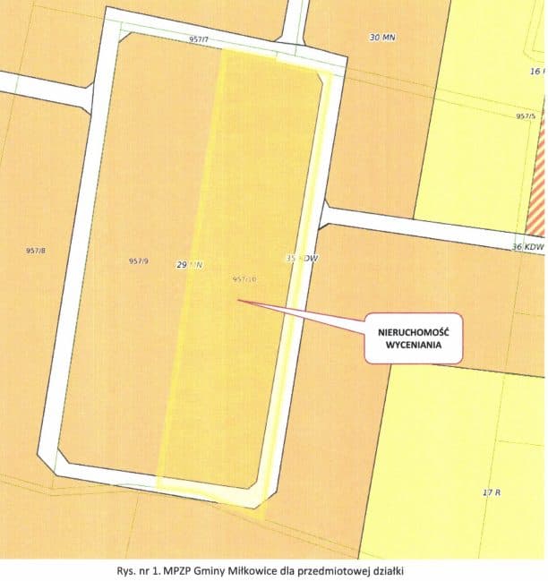 nieruchomość gruntowa, działka nr 957/10, MPZP 1MN - 44MN, 1KDW - 53KDW