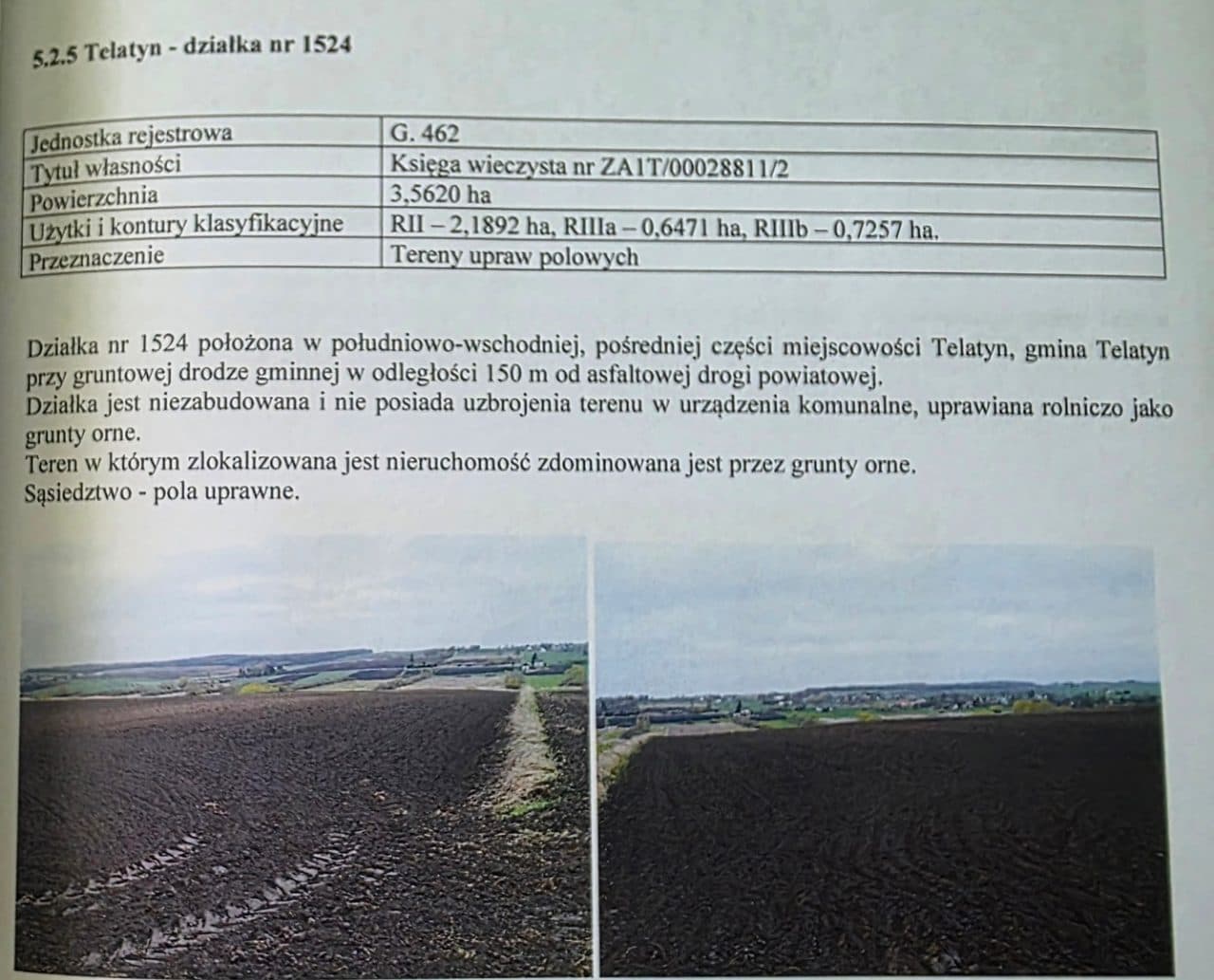działka nr 1524 o pow. 3,5620ha