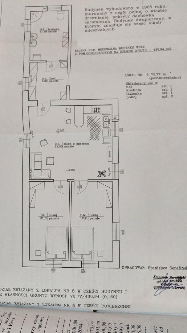 Lokal mieszkalny stanowiący odrębną nieruchomość o powierzchni użytkowej wynoszącej 72,77 m2